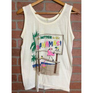 Vintage Bahamas Screen Stars Sleeveless Tank Top Puffy Graphic Print Size Medium
